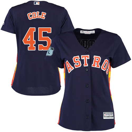 Astros #45 Gerrit Cole Navy Blue Alternate Women's Stitched MLB Jersey - Click Image to Close